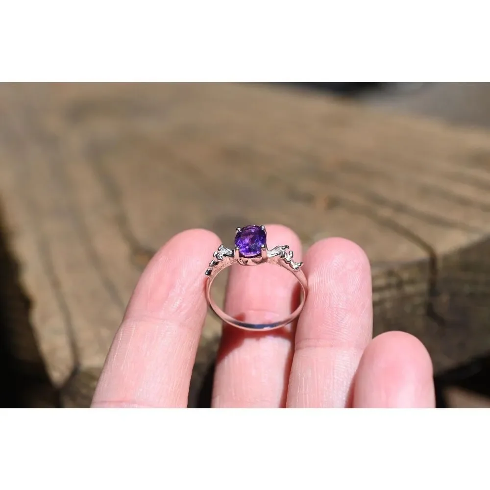 Amethyst engagement ring in 925 sterling silver size 8.5